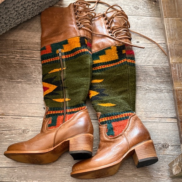 Freebird Tan Leather Boots with Multicolor Pattern - Picture 6 of 8